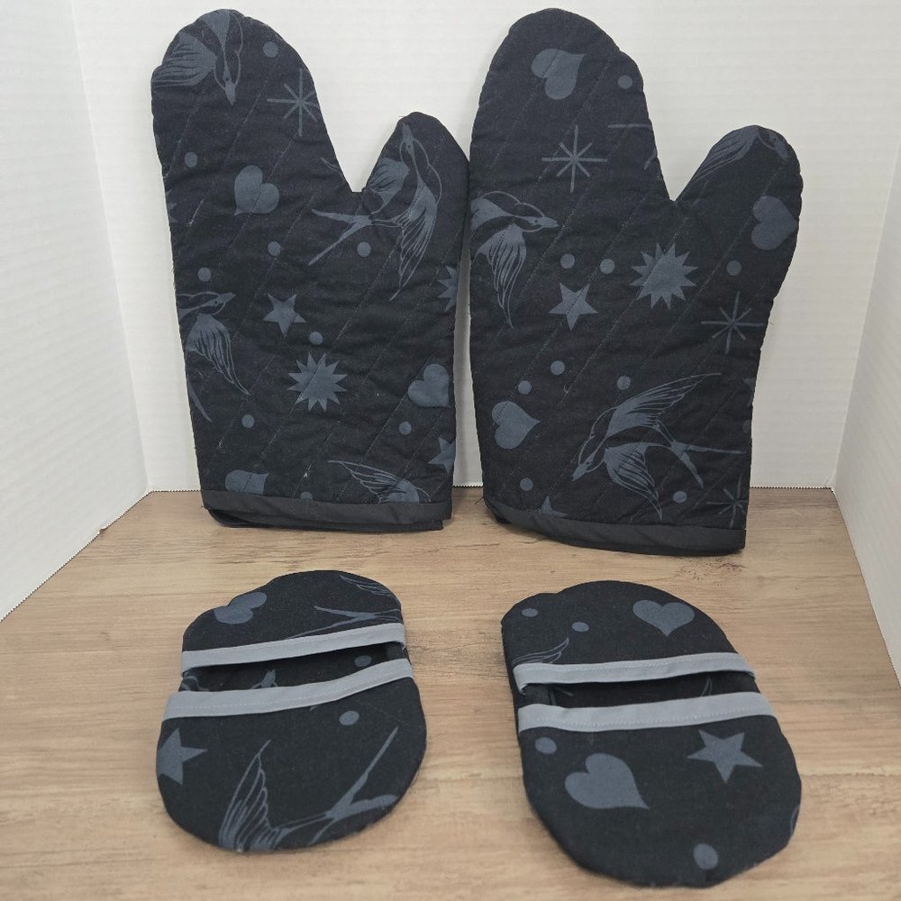 Grandma's Practical 2 Layer Microwave & Oven mitts - Regular/ Adult -Black/Grey